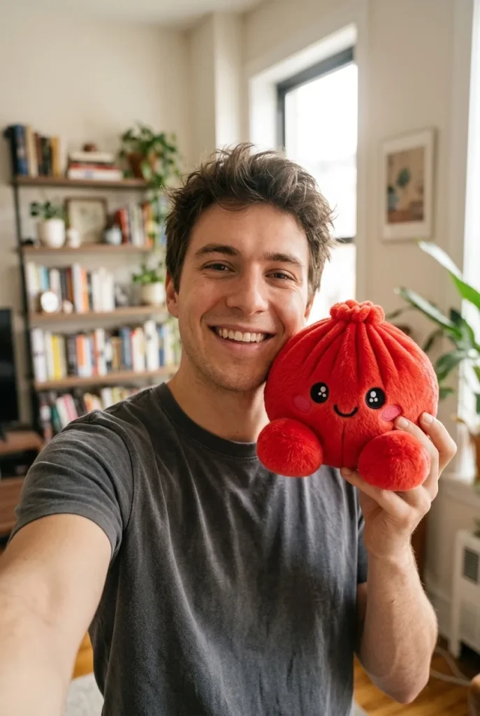 Ruby Red Dumpling Squishy Plush in everyday life