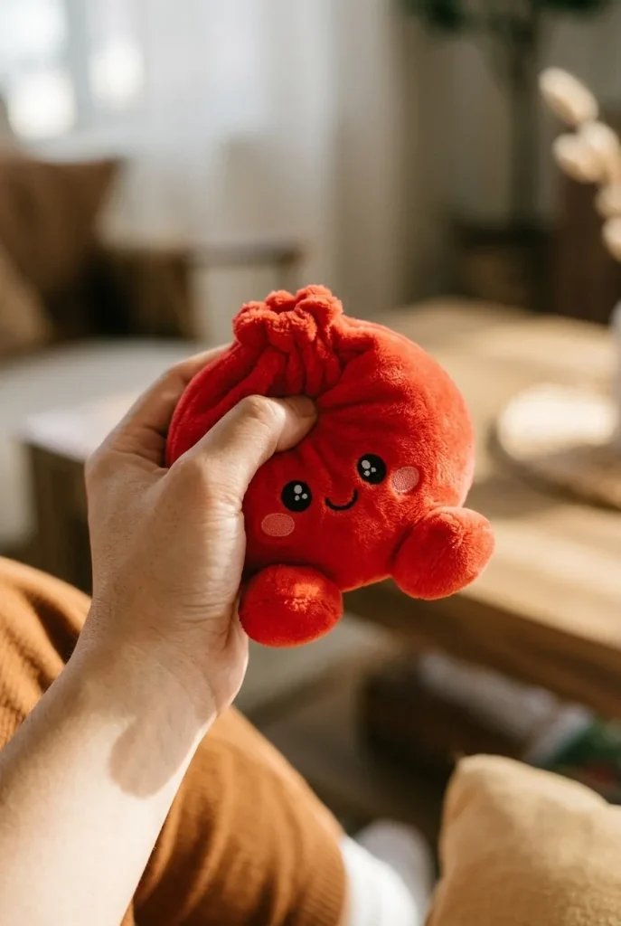 Ruby Red Dumpling Squishy Plush mid-squish