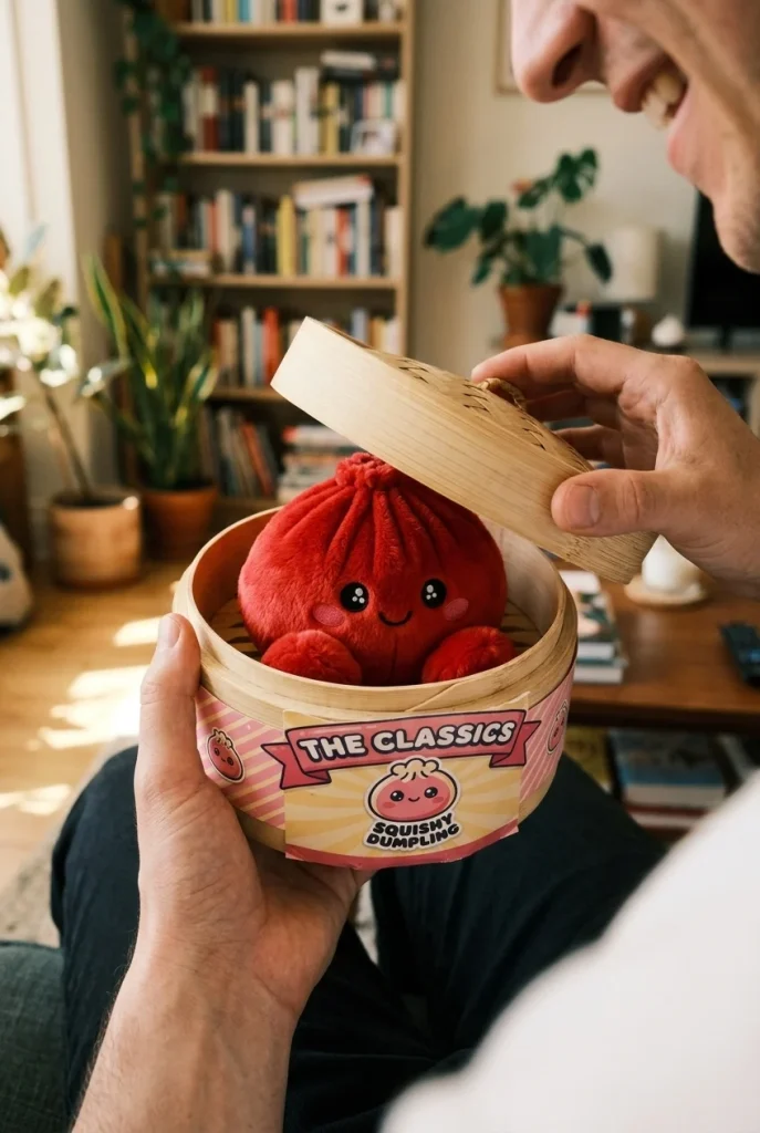 Ruby Red Dumpling Squishy Plush unboxing moment