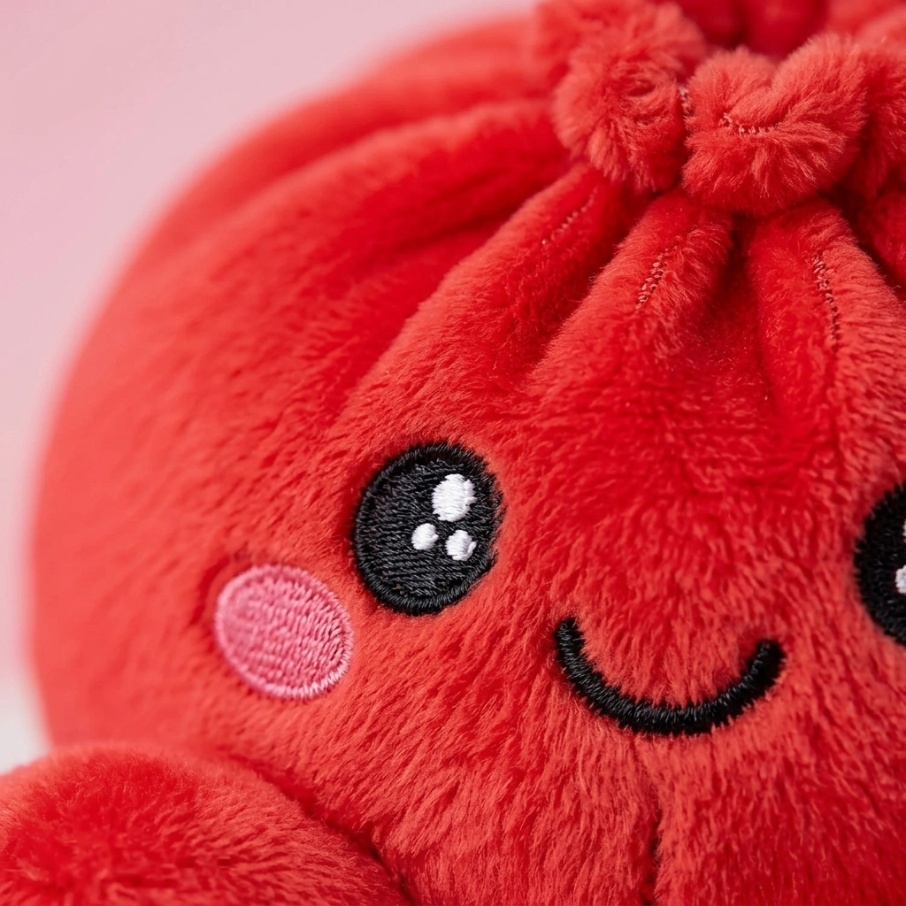 Ruby Red Dumpling Squishy Plush — close-up of the texture