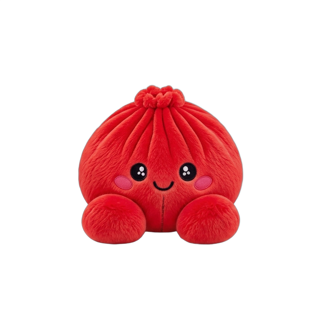 Ruby Red Dumpling Squishy Plush being squeezed, soft slow-rise foam