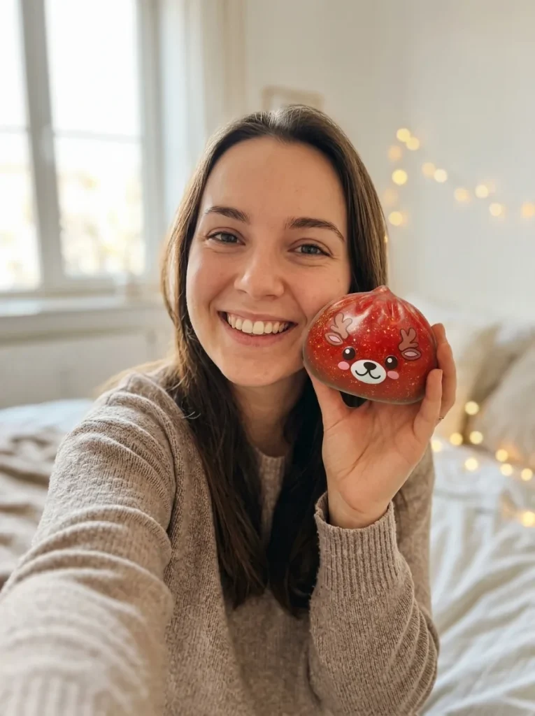 Red Reindeer Glitter Dumpling Squishy in everyday life