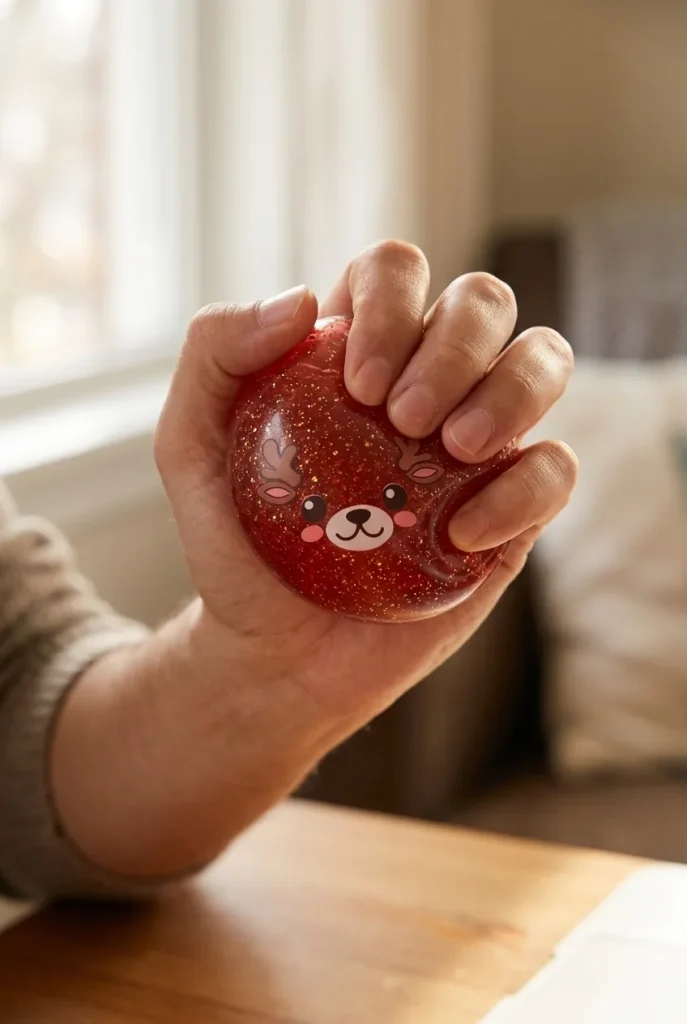Red Reindeer Glitter Dumpling Squishy mid-squish