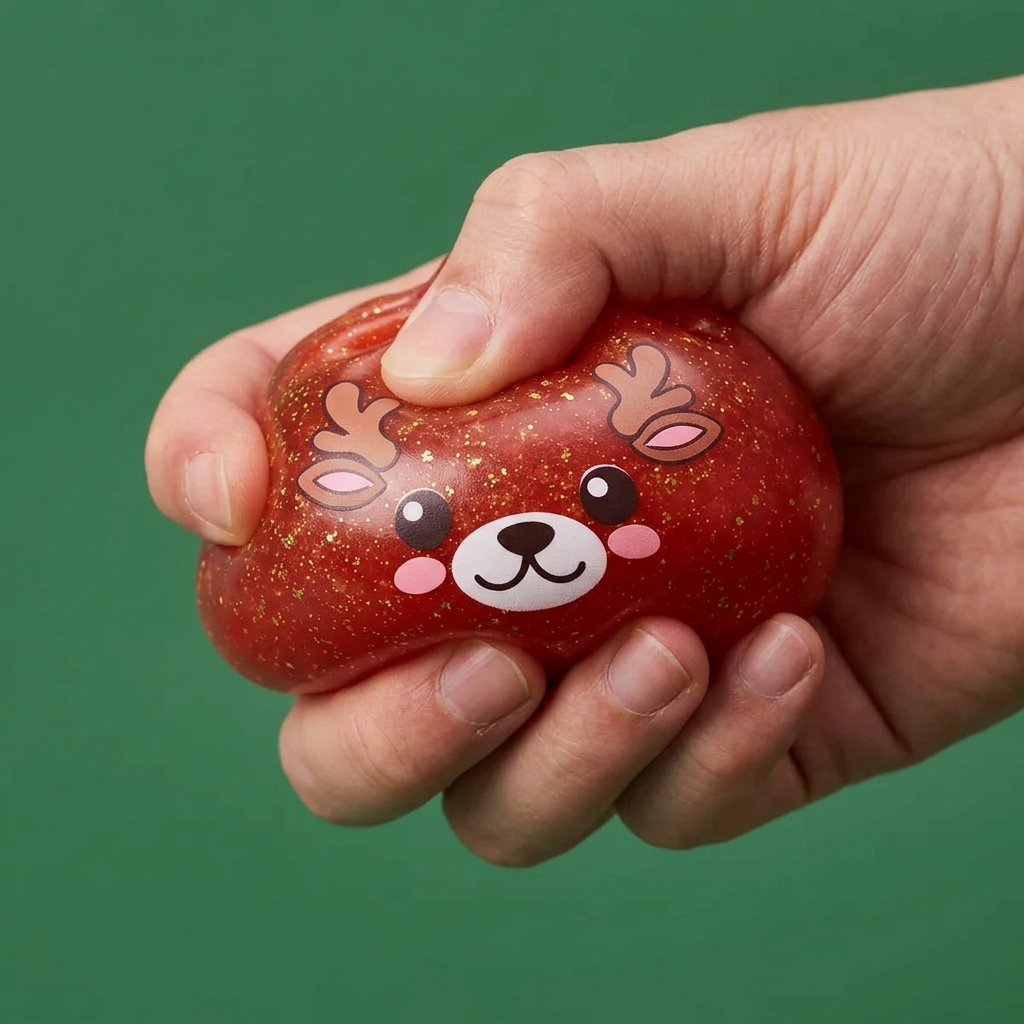 Red Reindeer Glitter Dumpling Squishy — slow-rise effect, the foam springs back slowly
