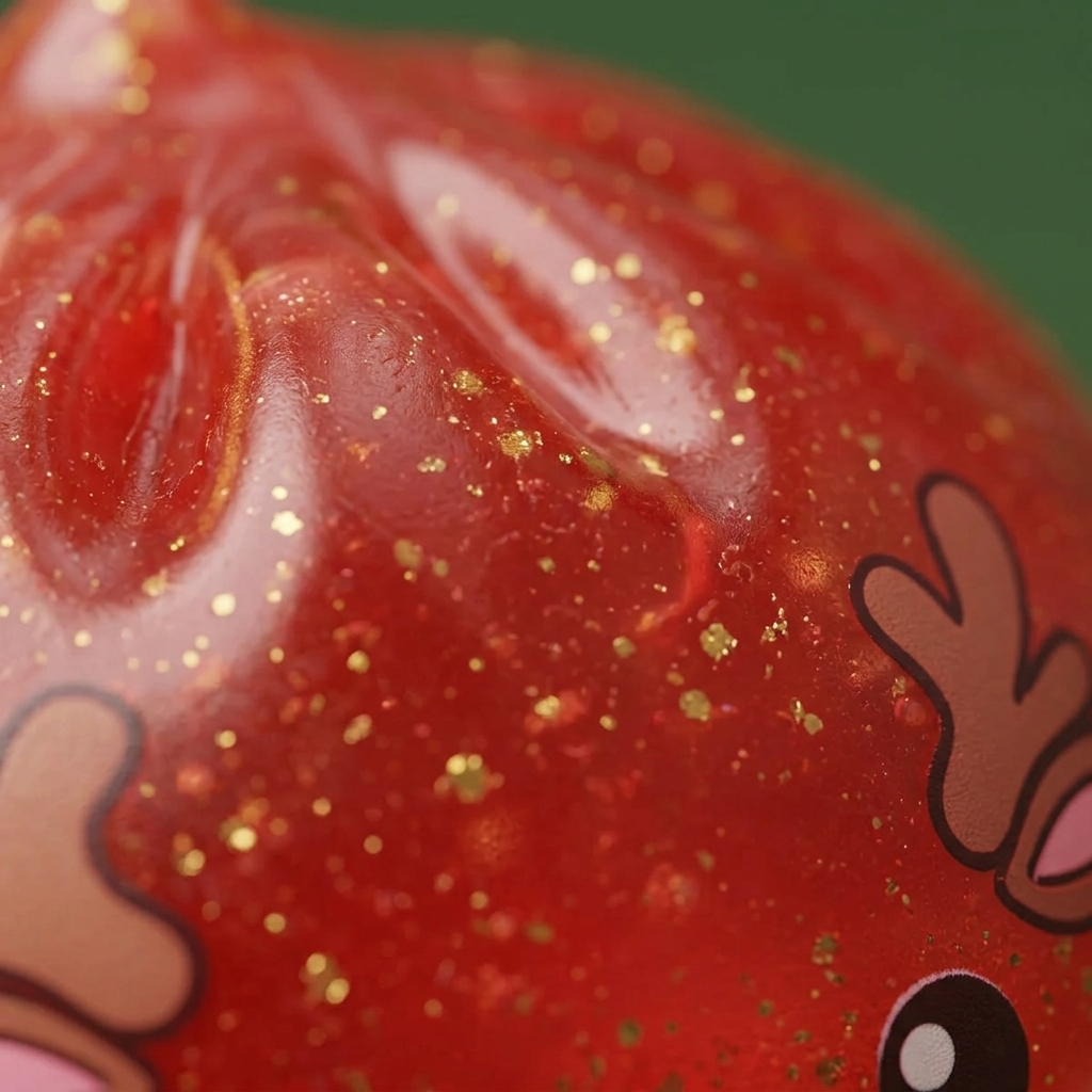 Red Reindeer Glitter Dumpling Squishy — close-up of the texture