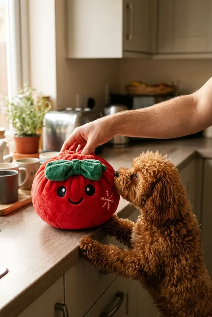 Christmas Festive Ribbon Dumpling Squishy Plush with a plush friend