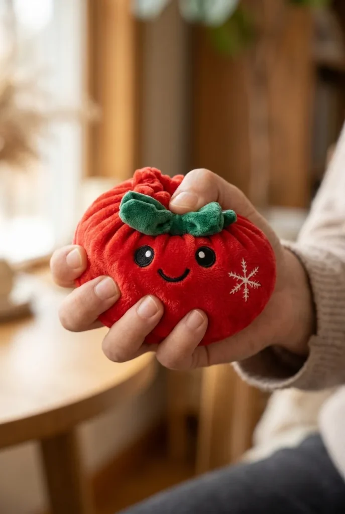 Christmas Festive Ribbon Dumpling Squishy Plush mid-squish