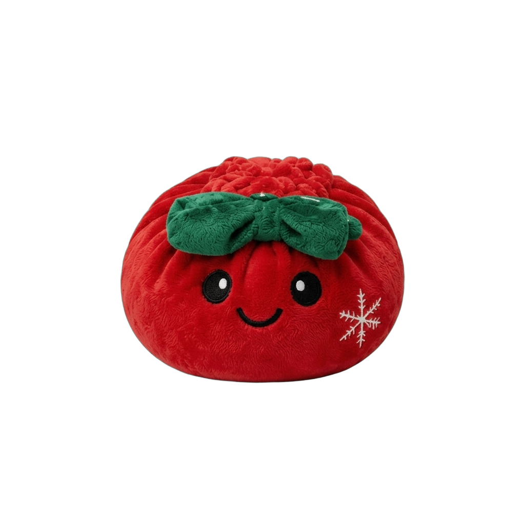 Christmas Festive Ribbon Dumpling Squishy Plush being squeezed, soft slow-rise foam