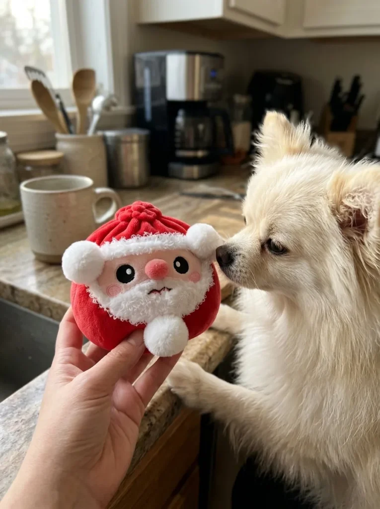 Santa Dumpling Squishy Plush with a plush friend