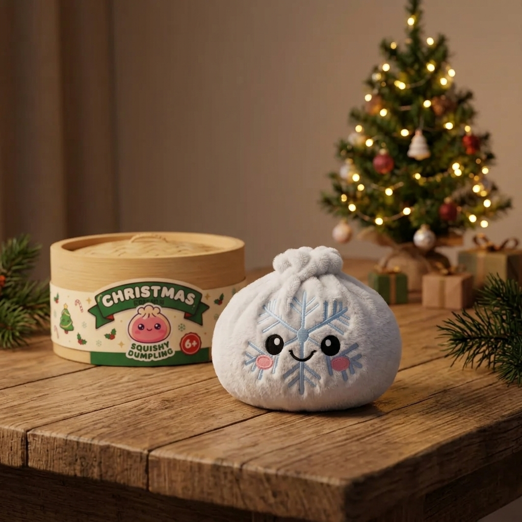 Winter Snowflake Dumpling Squishy Plush in its kawaii setting