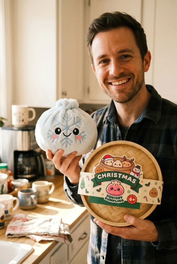 Winter Snowflake Dumpling Squishy Plush with its box