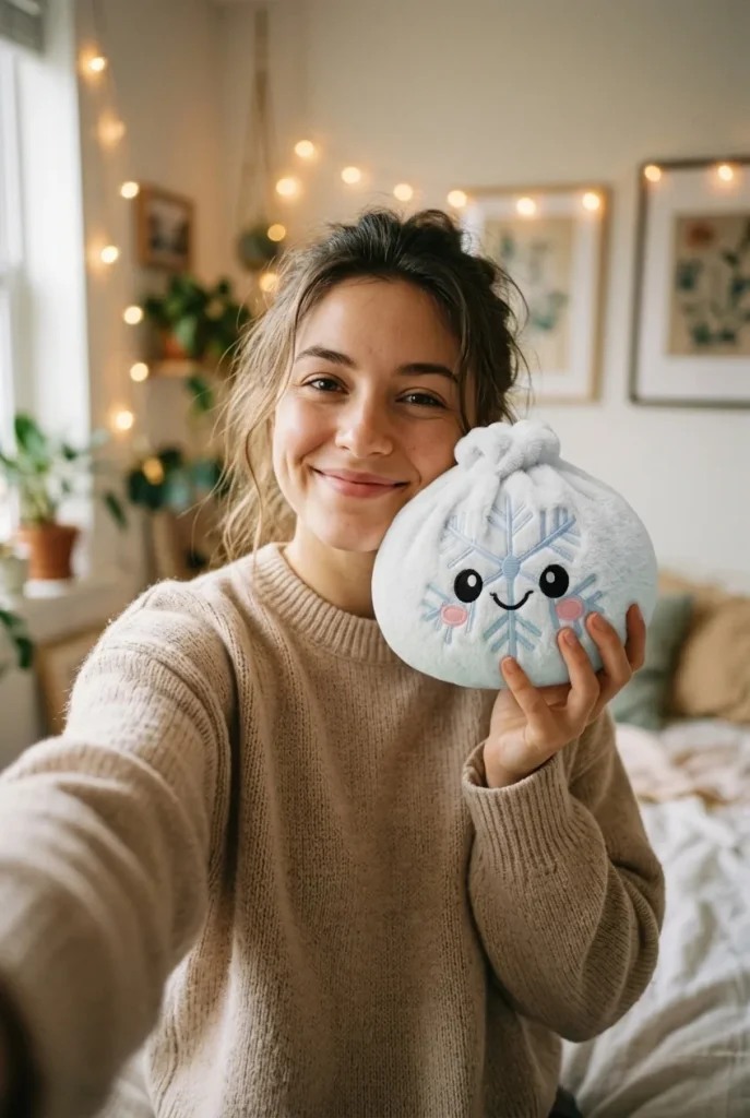 Winter Snowflake Dumpling Squishy Plush in everyday life