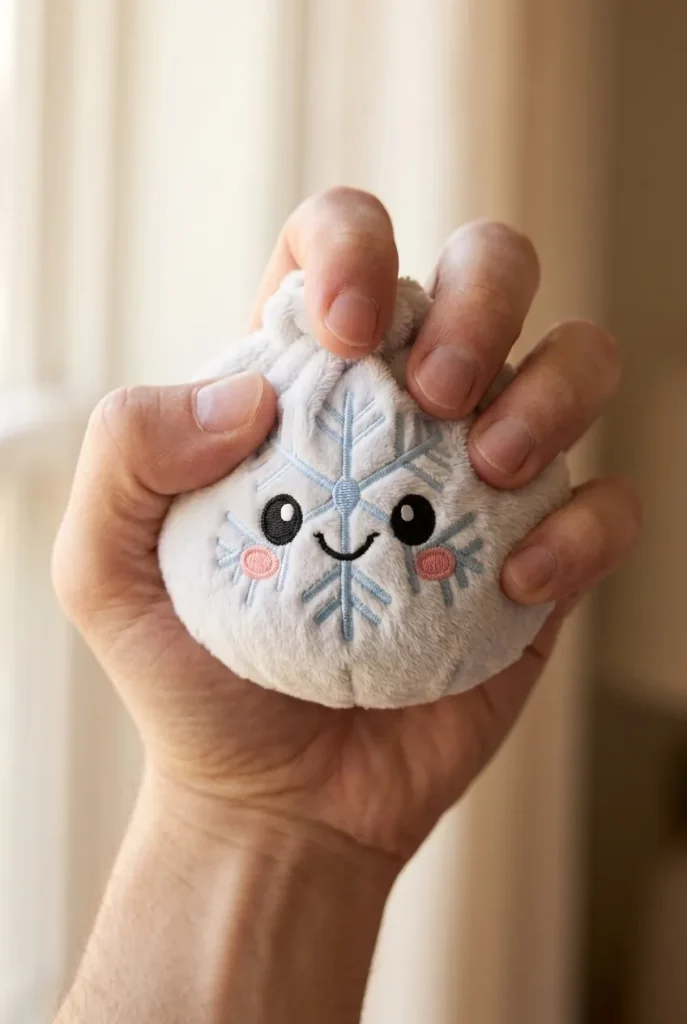 Winter Snowflake Dumpling Squishy Plush mid-squish