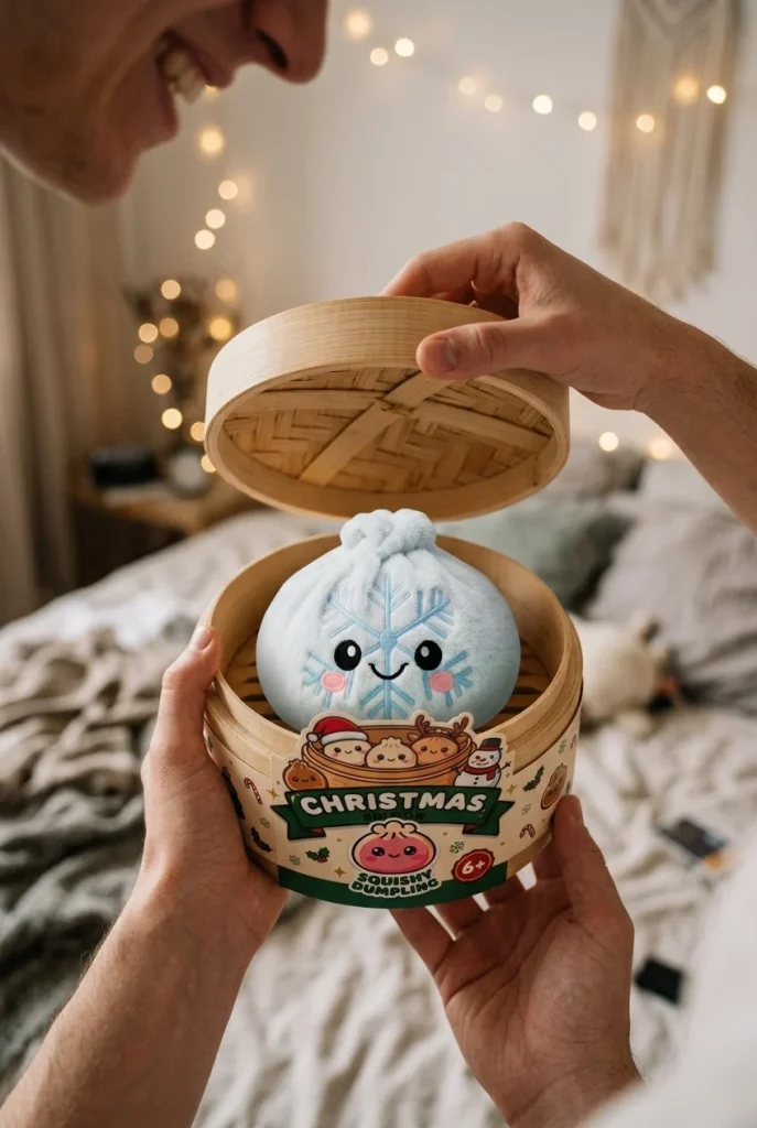 Winter Snowflake Dumpling Squishy Plush unboxing moment