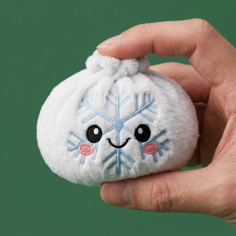 Winter Snowflake Dumpling Squishy Plush being squeezed, soft slow-rise foam