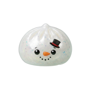 Glitter Snowman Dumpling Squishy being squeezed, soft slow-rise foam