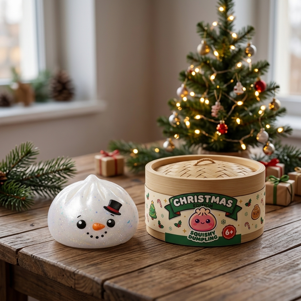 Glitter Snowman Dumpling Squishy in its kawaii setting