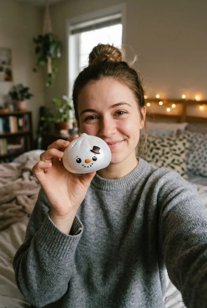 Glitter Snowman Dumpling Squishy in everyday life