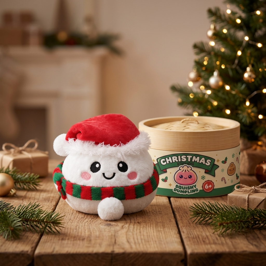 Snowman Dumpling Squishy Plush in its kawaii setting