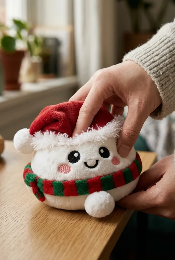 Snowman Dumpling Squishy Plush mid-squish