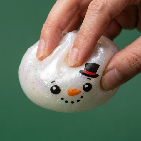 Glitter Snowman Dumpling Squishy — slow-rise effect, the foam springs back slowly