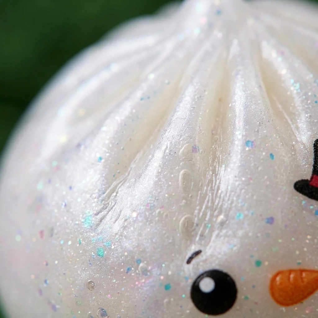 Glitter Snowman Dumpling Squishy — close-up of the texture