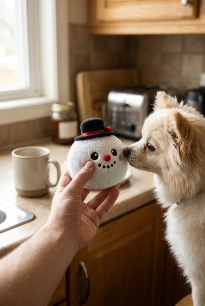 Top Hat Snowman Dumpling Squishy Plush with a plush friend