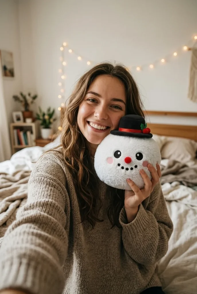 Top Hat Snowman Dumpling Squishy Plush in everyday life