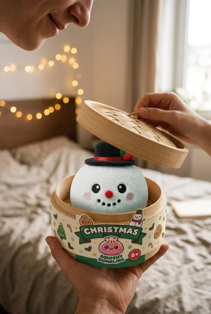 Top Hat Snowman Dumpling Squishy Plush unboxing moment