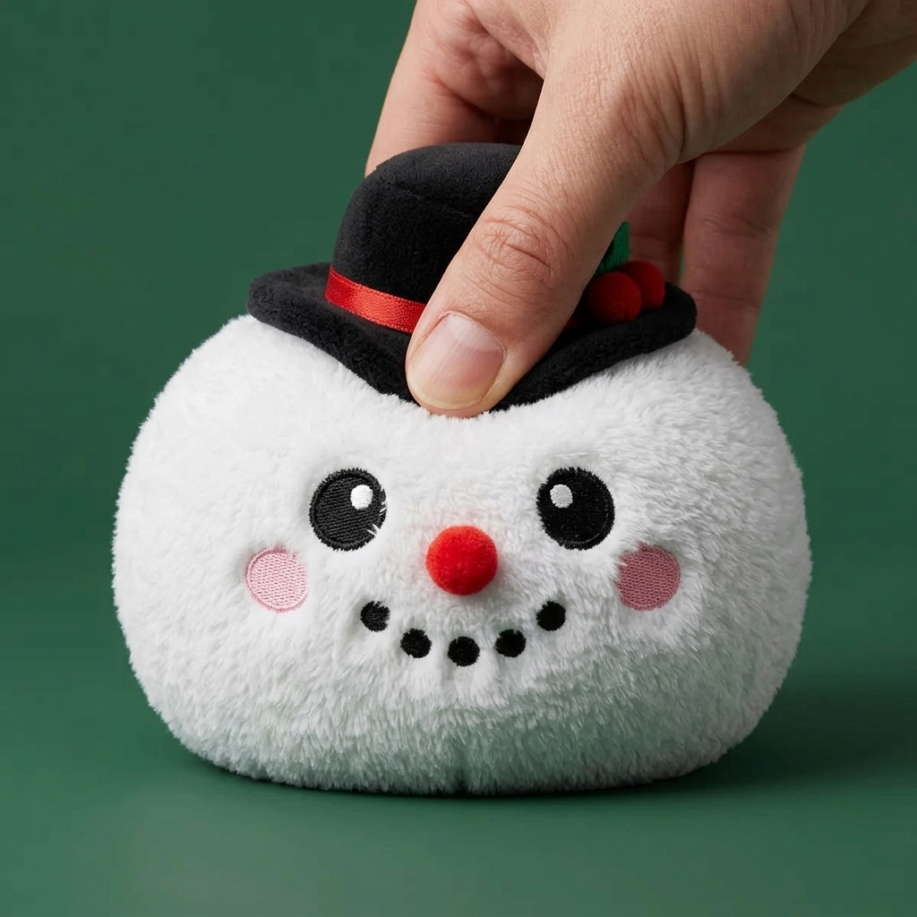 Top Hat Snowman Dumpling Squishy Plush — slow-rise effect, the foam springs back slowly