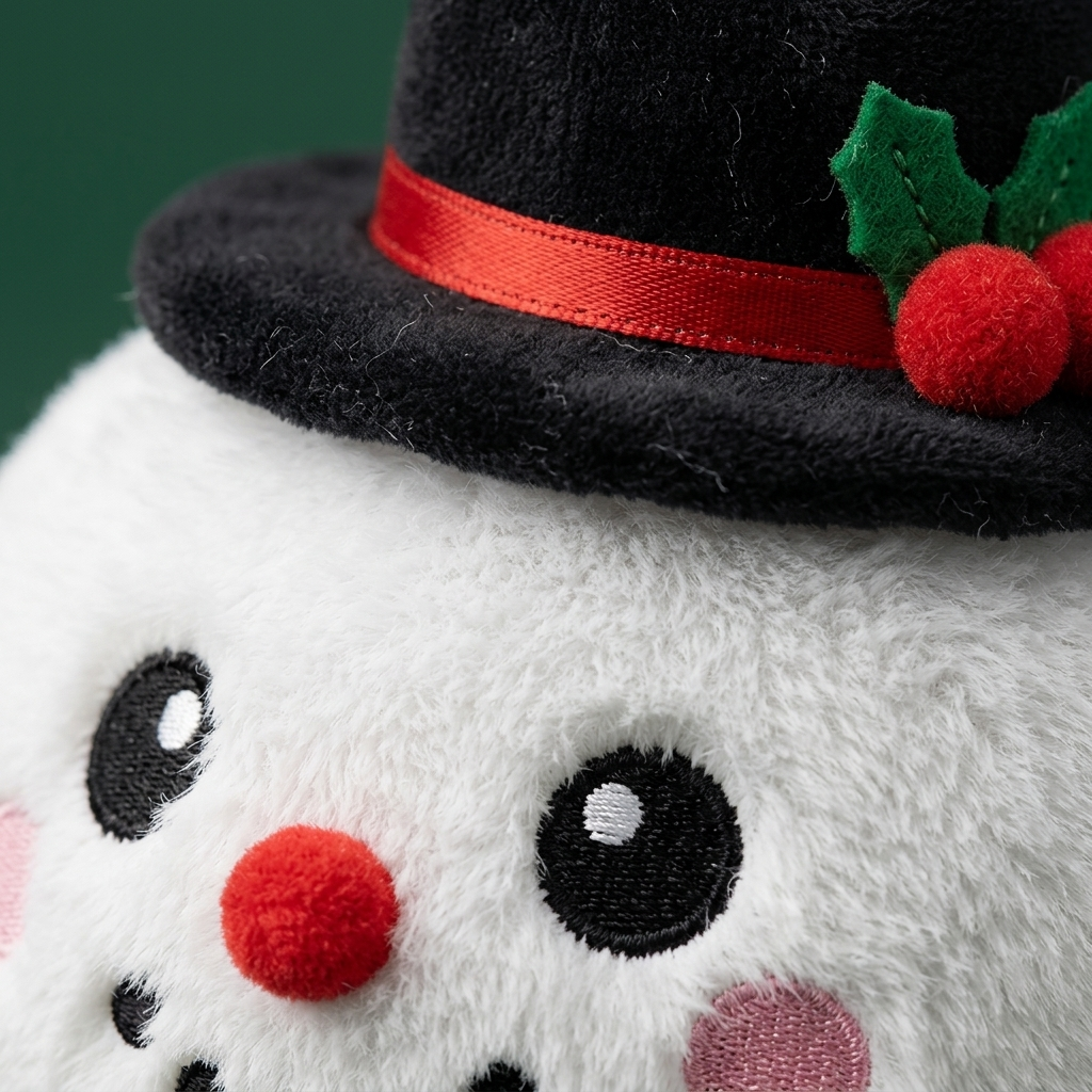 Top Hat Snowman Dumpling Squishy Plush — close-up of the texture