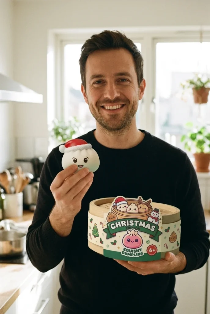 White Christmas Hat Dumpling Squishy with its box