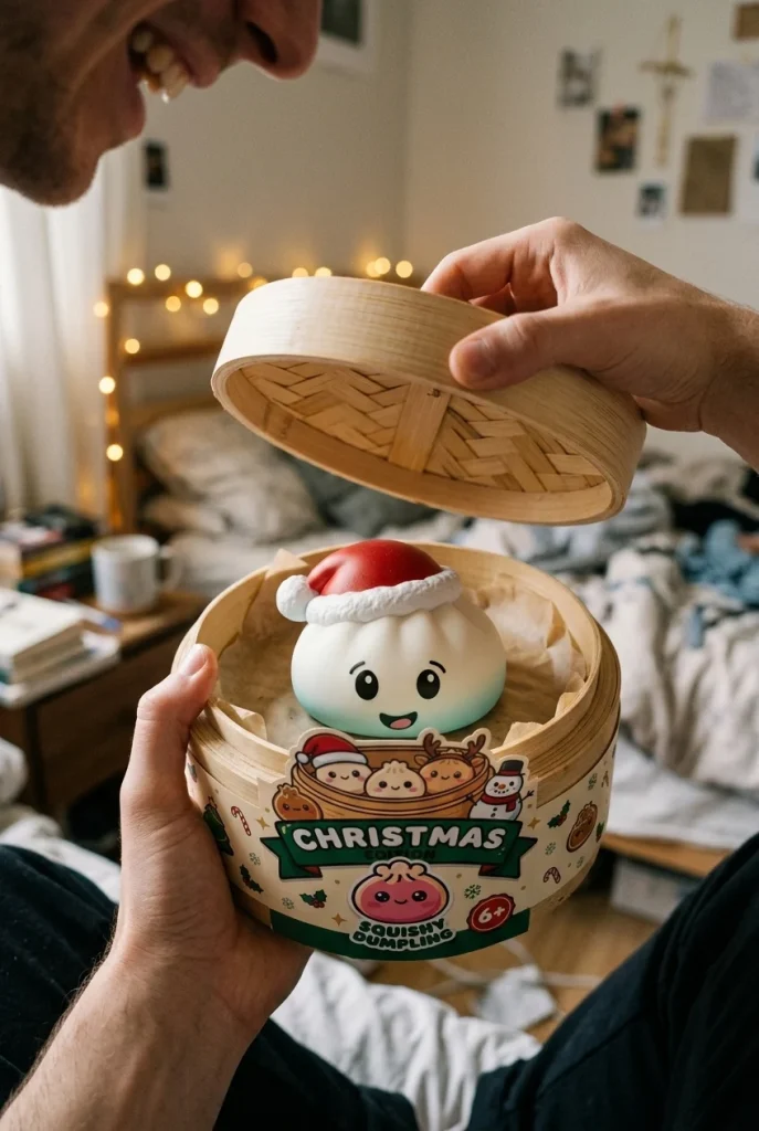 White Christmas Hat Dumpling Squishy unboxing moment