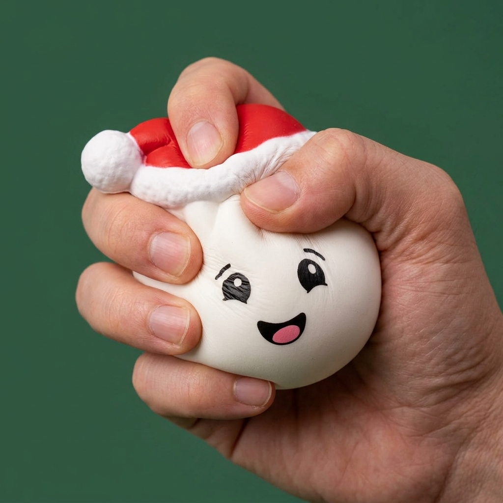 White Christmas Hat Dumpling Squishy — slow-rise effect, the foam springs back slowly