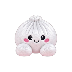 Marshmallow White Dumpling Squishy Plush being squeezed, soft slow-rise foam