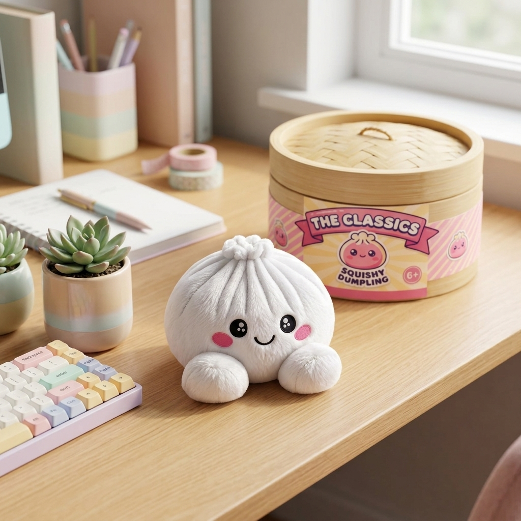 Marshmallow White Dumpling Squishy Plush in its kawaii setting