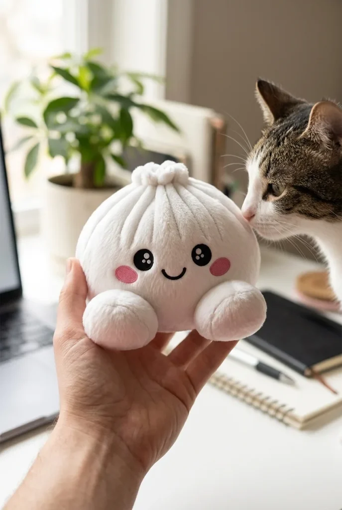 Marshmallow White Dumpling Squishy Plush with a plush friend