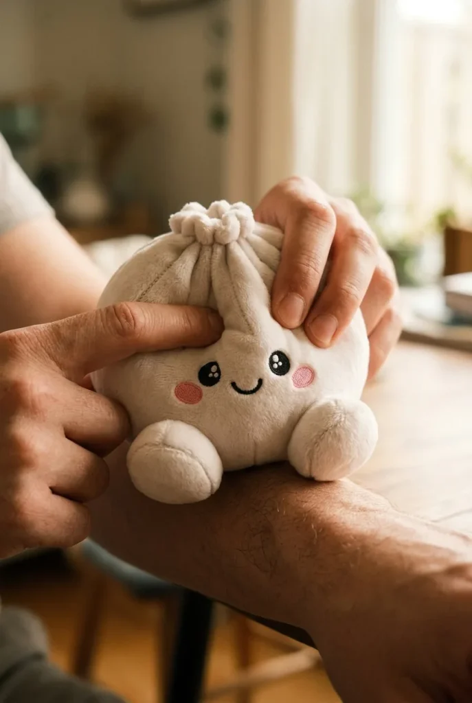 Marshmallow White Dumpling Squishy Plush mid-squish