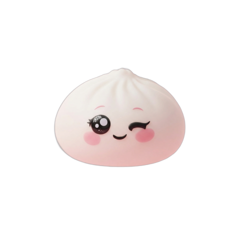 White Wink Dumpling Squishy being squeezed, soft slow-rise foam