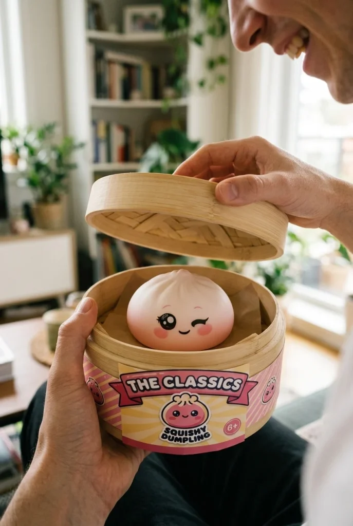 White Wink Dumpling Squishy unboxing moment