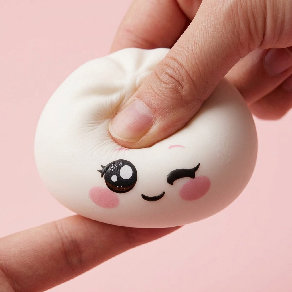 White Wink Dumpling Squishy — slow-rise effect, the foam springs back slowly