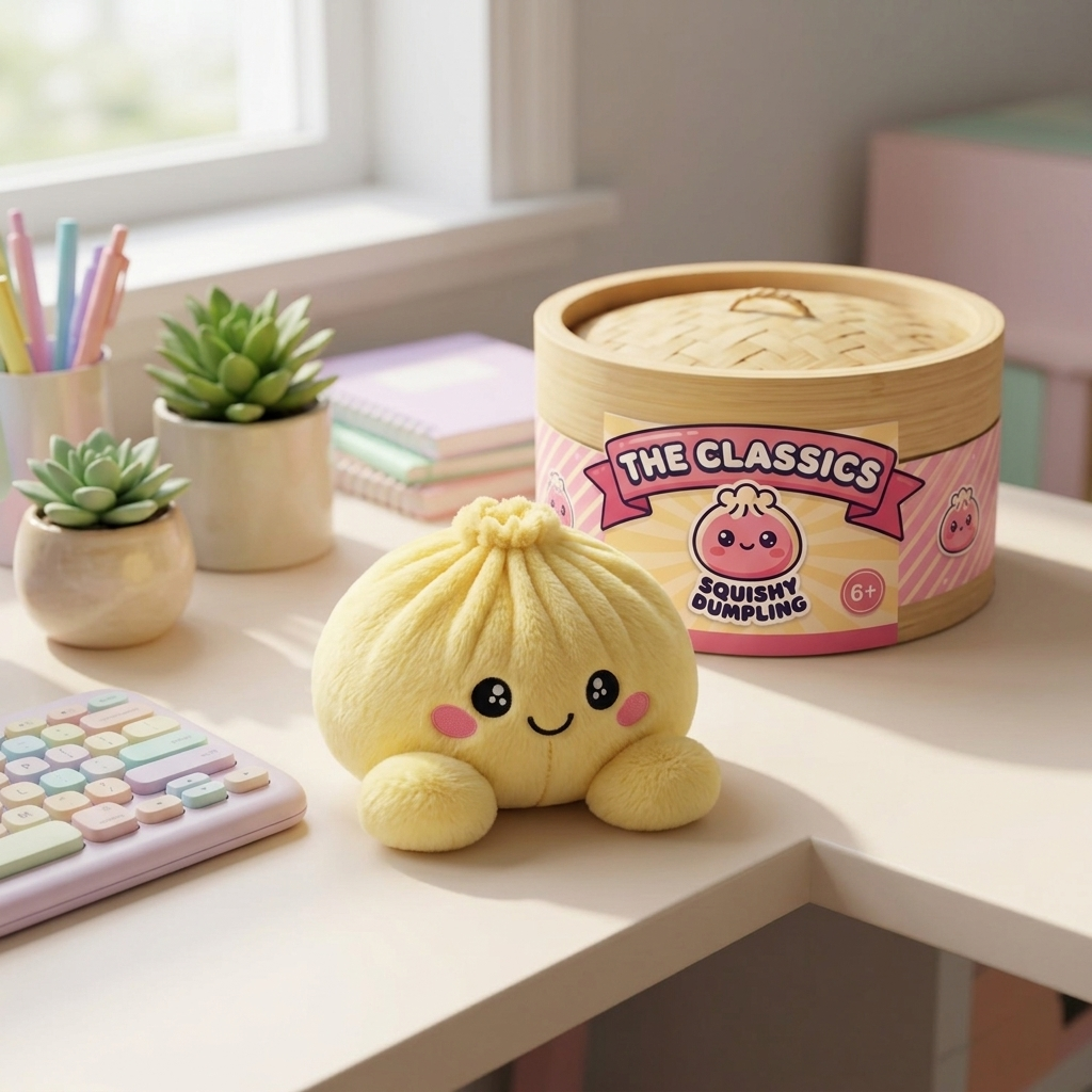 Lemon Yellow Dumpling Squishy in its kawaii setting