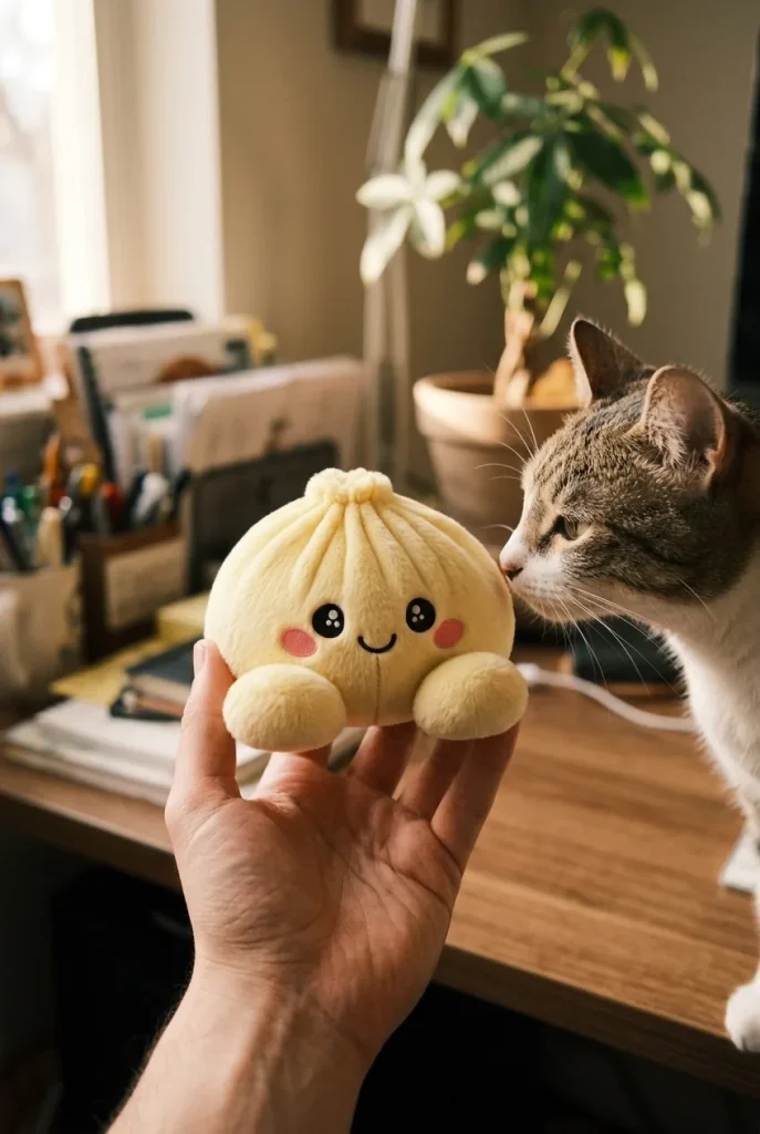 Lemon Yellow Dumpling Squishy with a plush friend