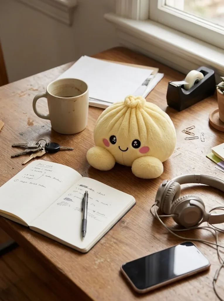 Lemon Yellow Dumpling Squishy on the desk